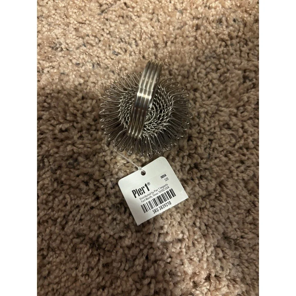 Pier 1 Silver Metal Flower Napkin Ring Holder Set Of 6 NWT individual